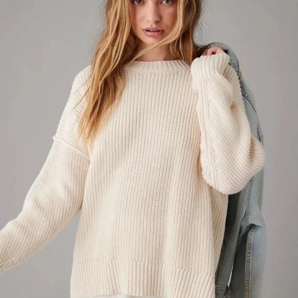 American Eagle Outfitters Cream Crew Neck Sweater